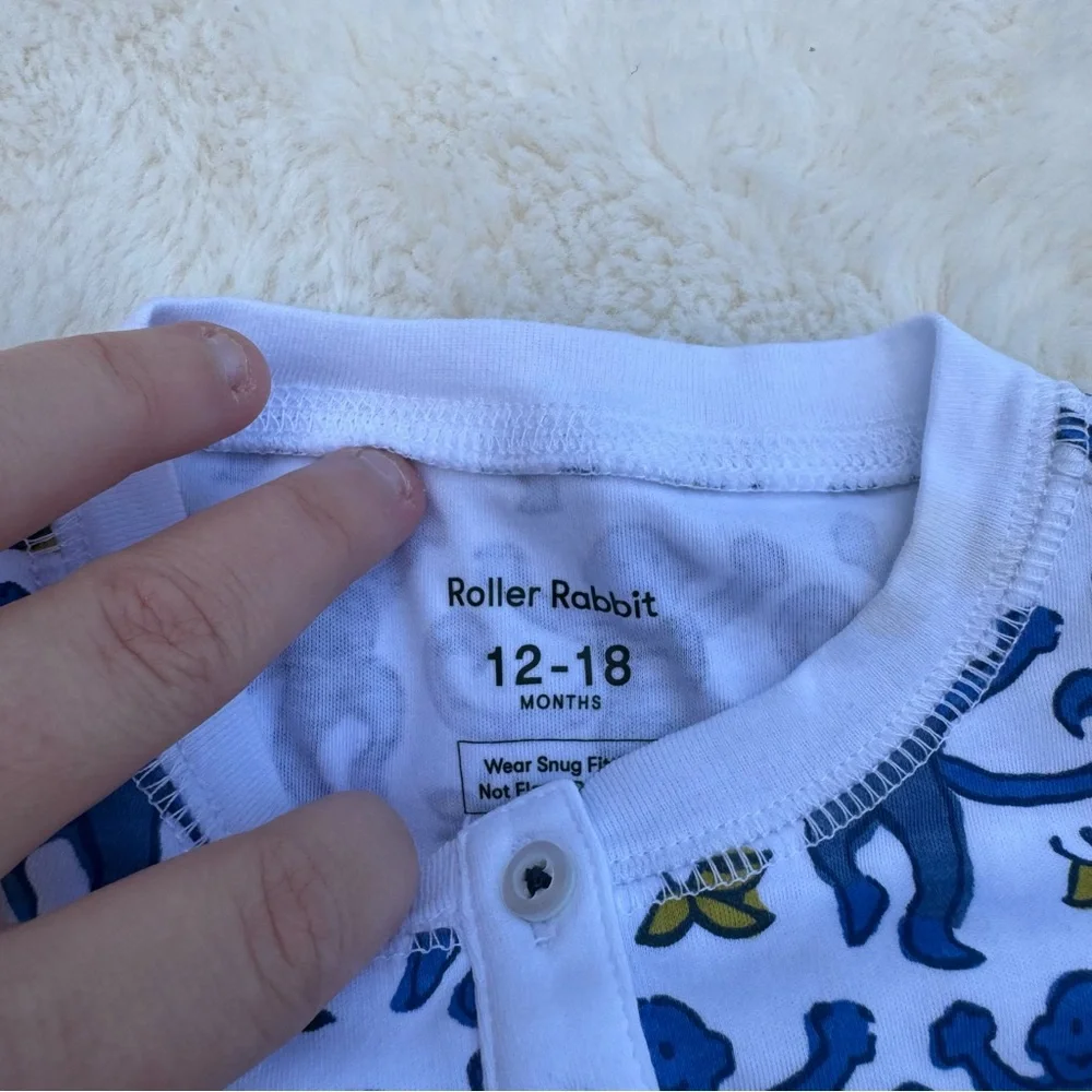 Roberta Roller Rabbit Pajama Top Size 12-18 Months Blue Monkey Print Long Sleeve
